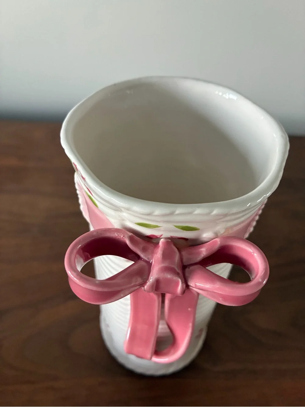 Vintage Pink Bow Ceramic Vase | Coquette Cottagecore Grandmillennial Floral Deco